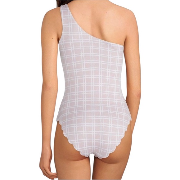 NWT Daniel Cremieux Medium Pink White Ruffle One Piece Swimsuit One Shoulder - Picture 3 of 10